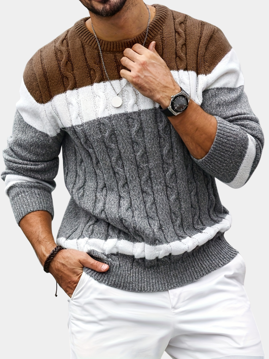 COLOUR BLOCK CABLE SWEATER FOR MEN