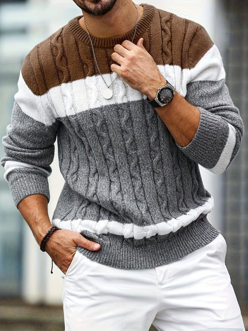 COLOUR BLOCK CABLE SWEATER FOR MEN