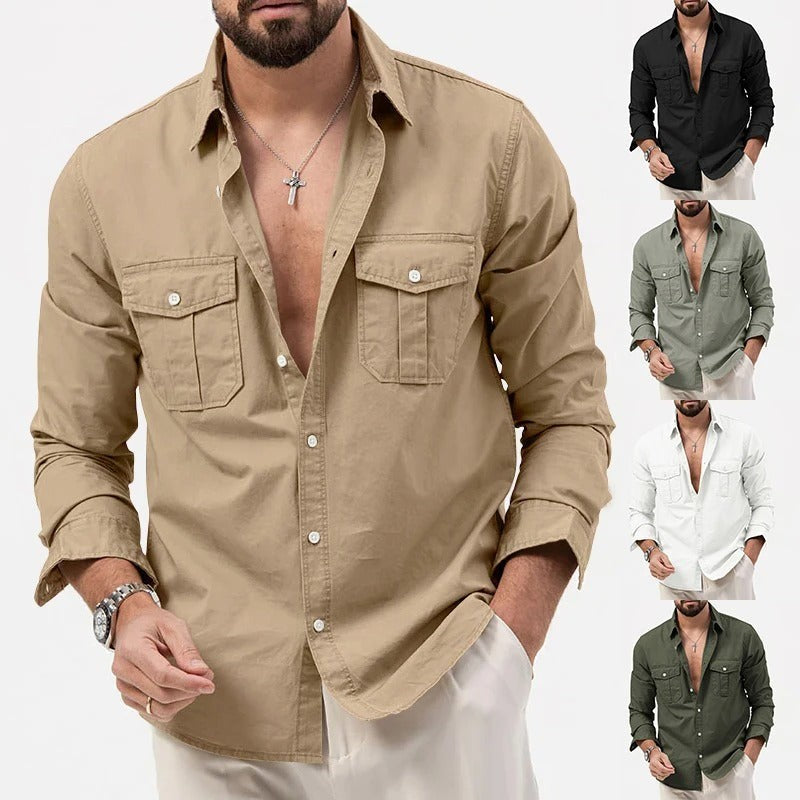 Colour swatch of wrinkle-resistant button shirt in khaki, black, green and white