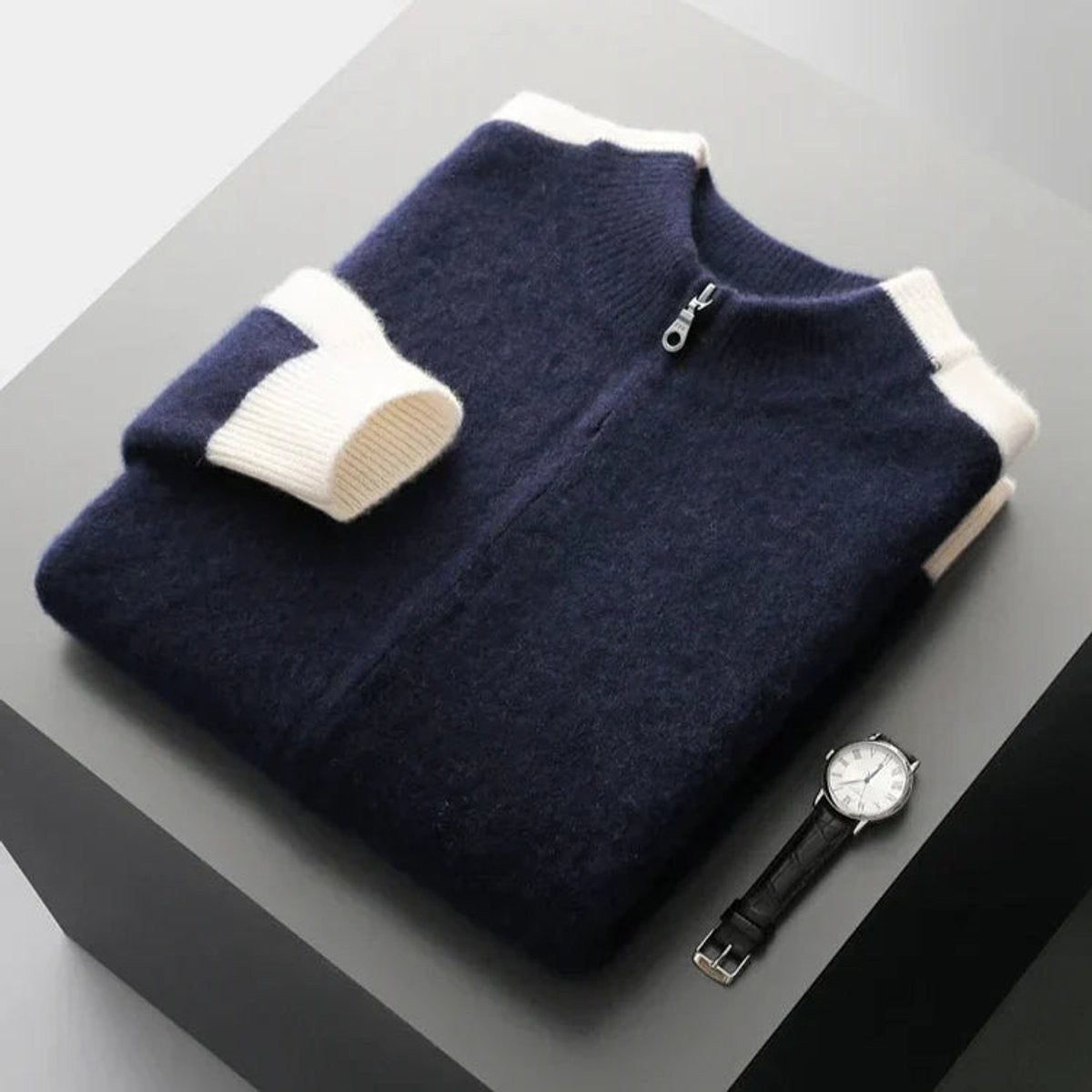 George | Men's Cashmere Zip Cardigan Contrast Ribbed Knitwear Jumper - image 11