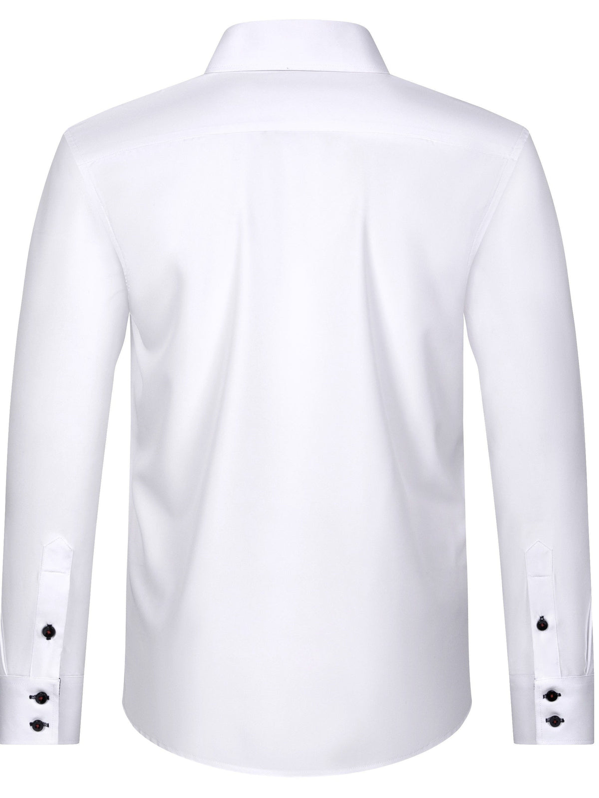 Navy dress shirt shown from the back, highlighting tailored fit and cuffs
