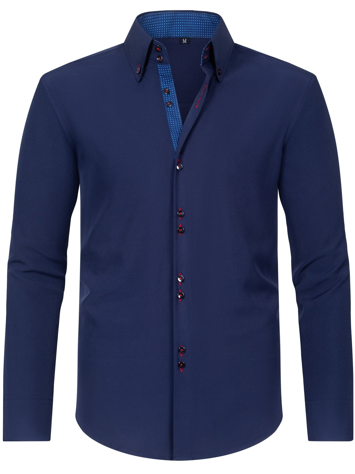 Burgundy dress shirt with subtle pink patterned trim on placket