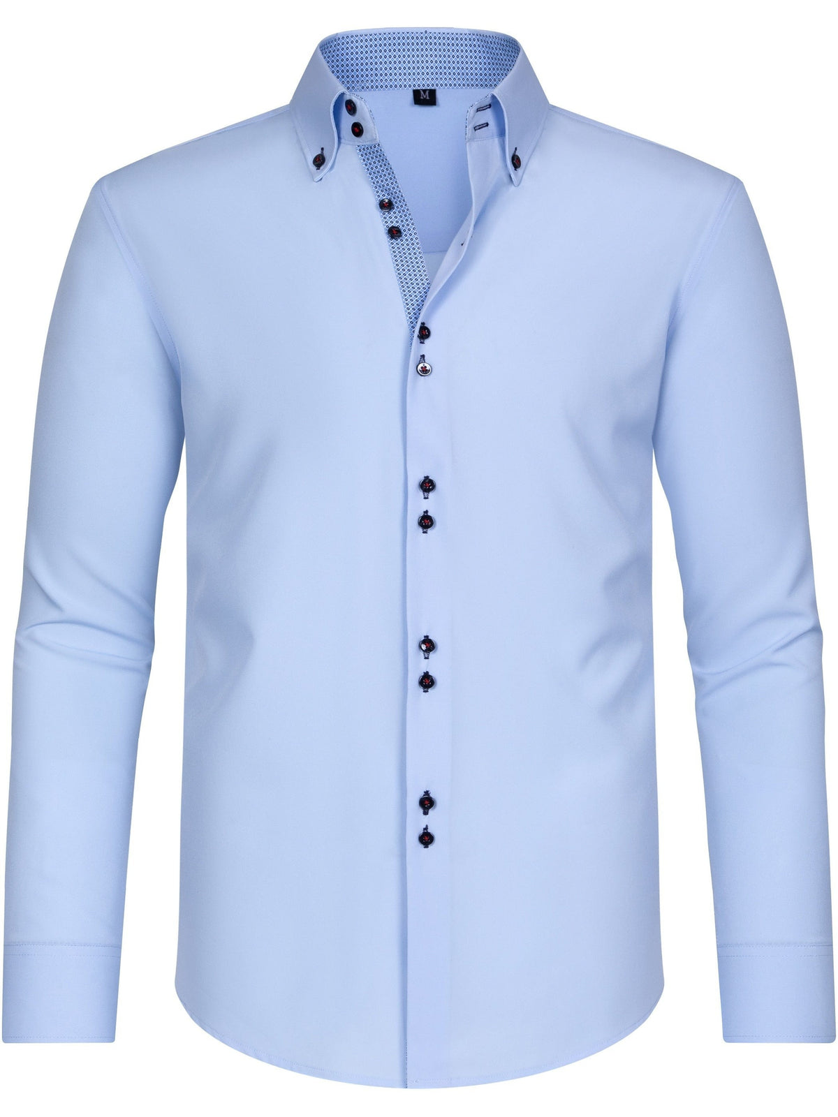 Pale pink dress shirt with contrasting black patterned collar detail