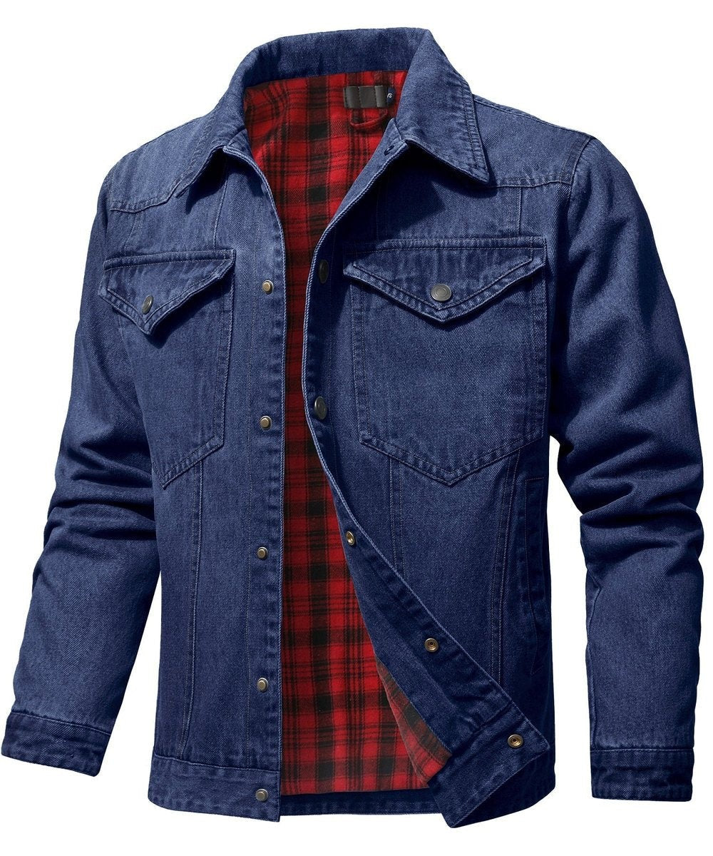 Noah | Men's Flannel-Lined Denim Trucker Jacket Button-Front Carhartt Style - image 7