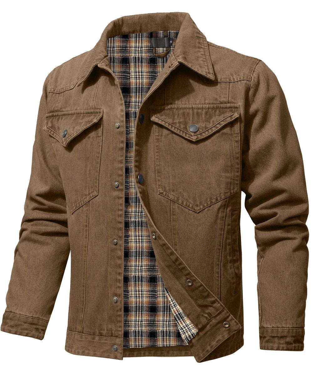 Noah | Men's Flannel-Lined Denim Trucker Jacket Button-Front Carhartt Style - image 9