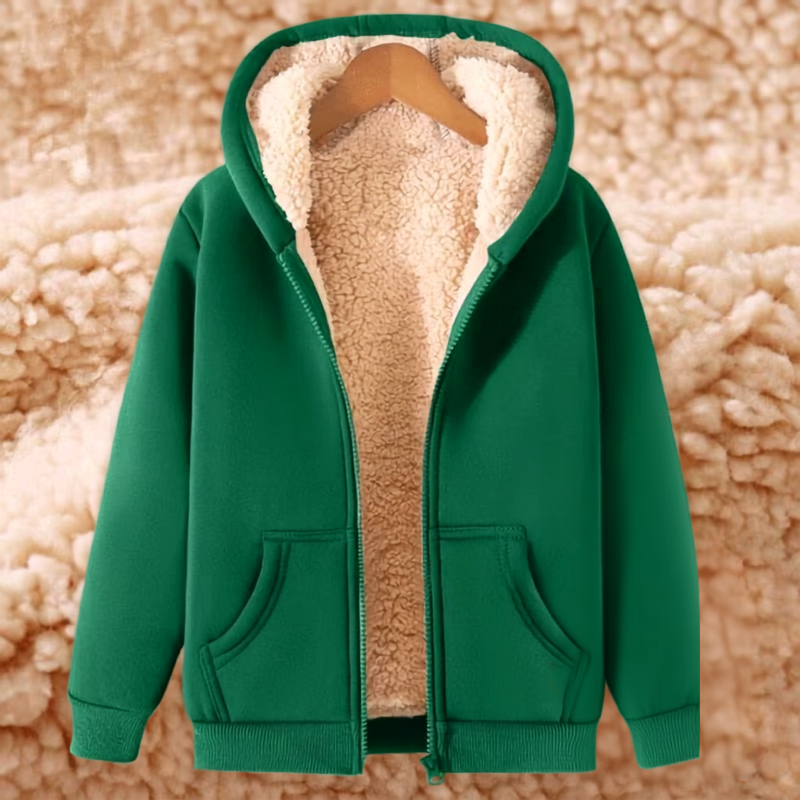 Emerald green zip-through hoodie with sherpa lining and pockets