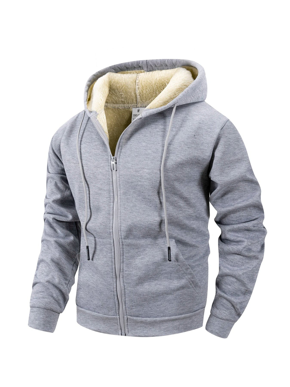 Light grey marl zip-up hoodie with fleece-lined hood