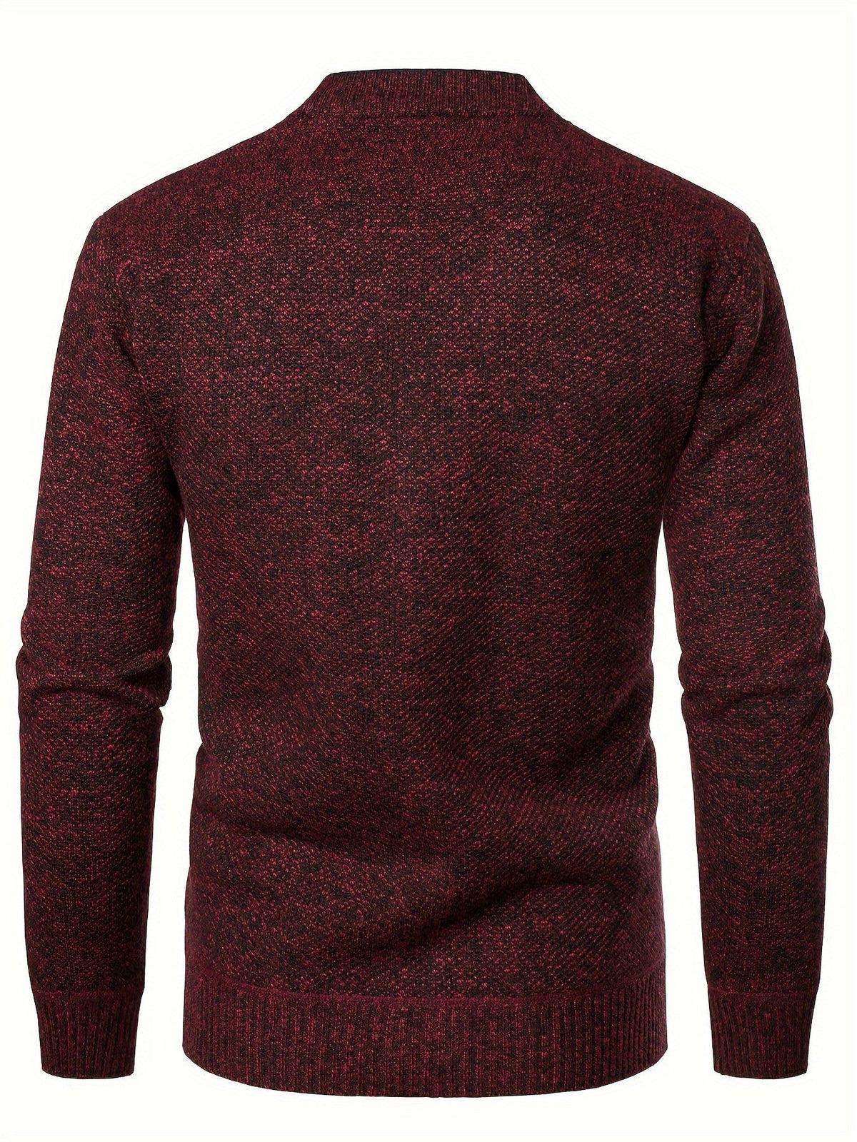 Back view of burgundy marl knit cardigan with ribbed trim