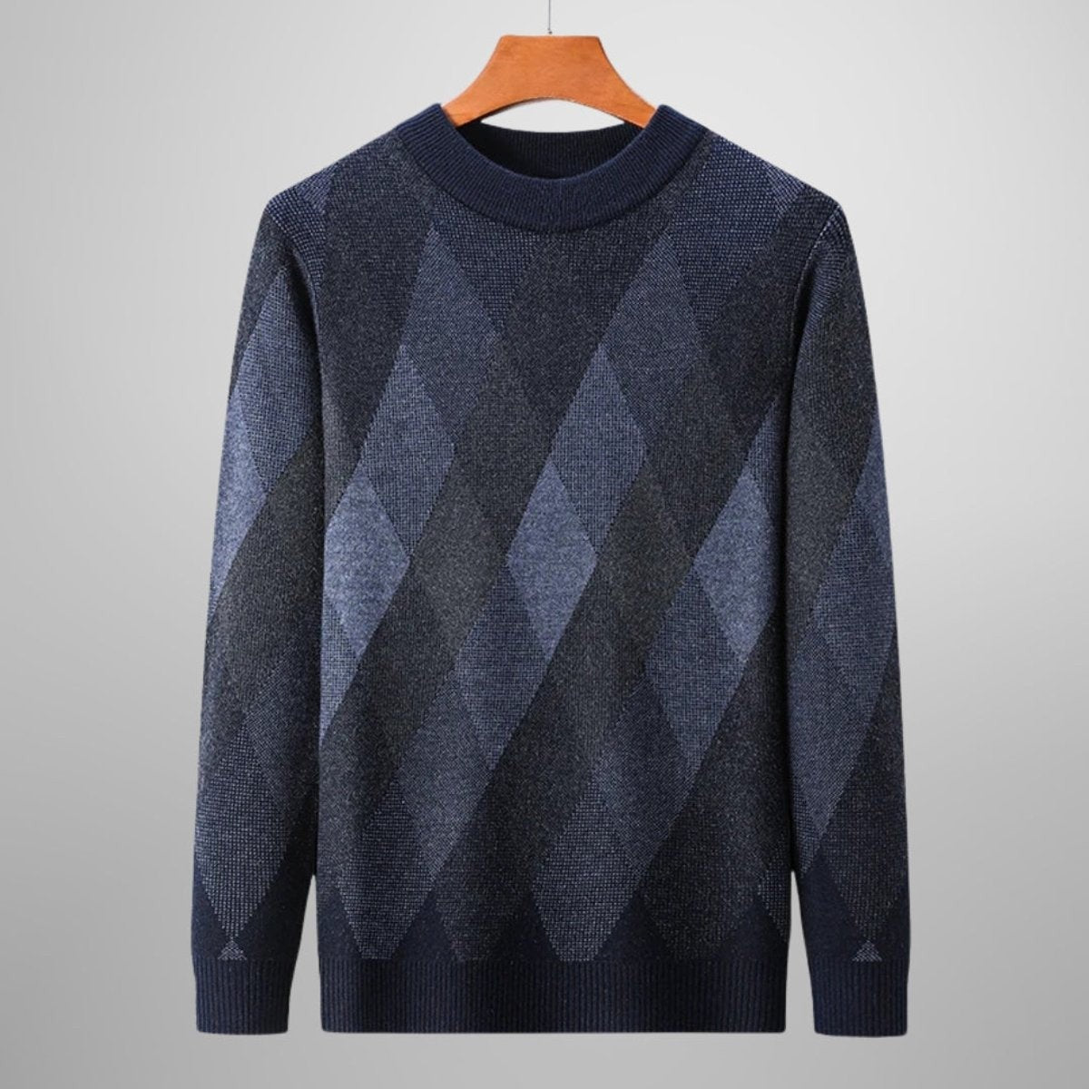 Navy diamond pattern wool-blend jumper with crewneck styling