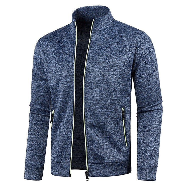 Navy marl zip-up jacket with funnel collar and pale green trim