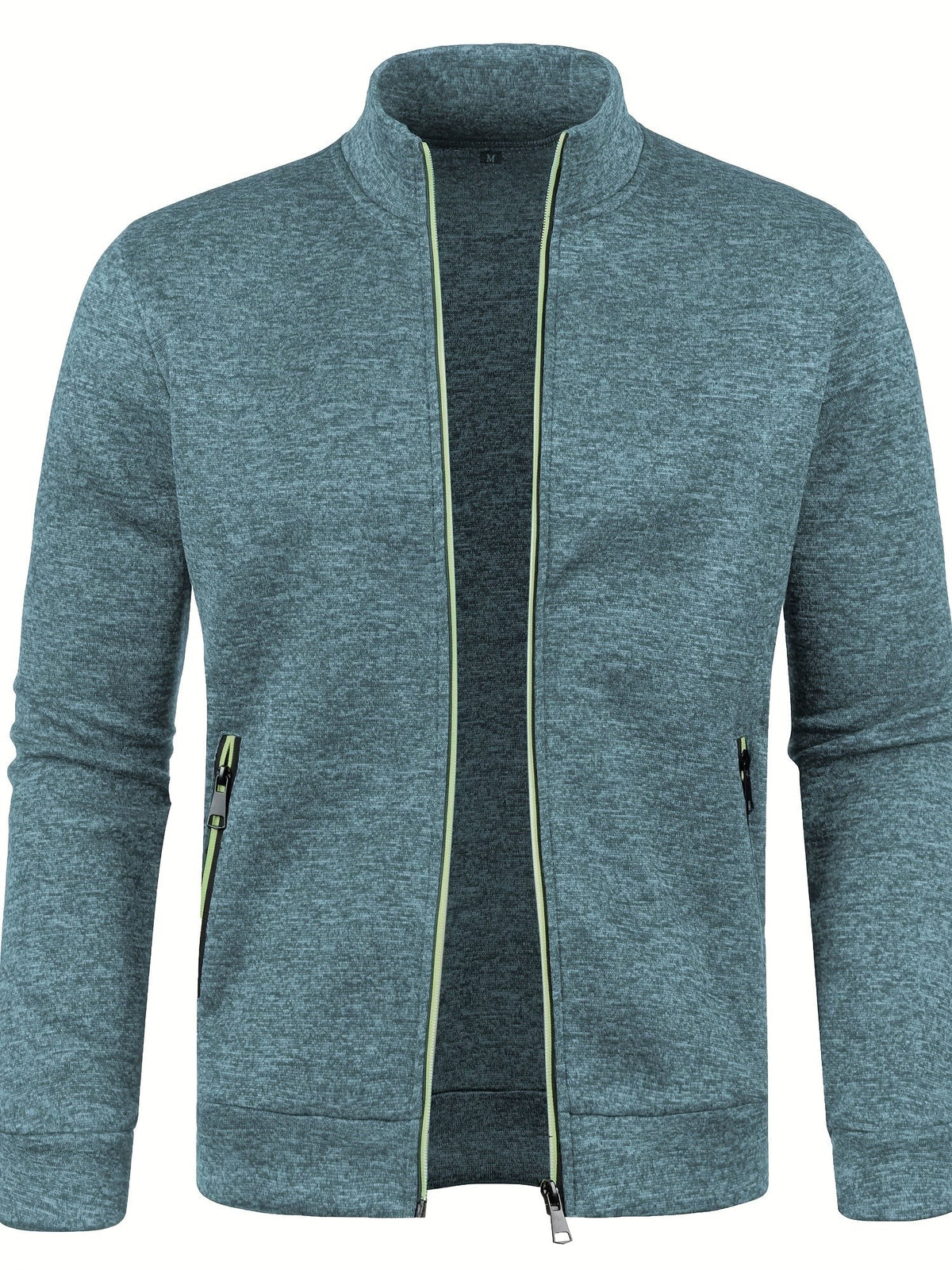 Teal marl zip-through jacket with high neck and green piping detail