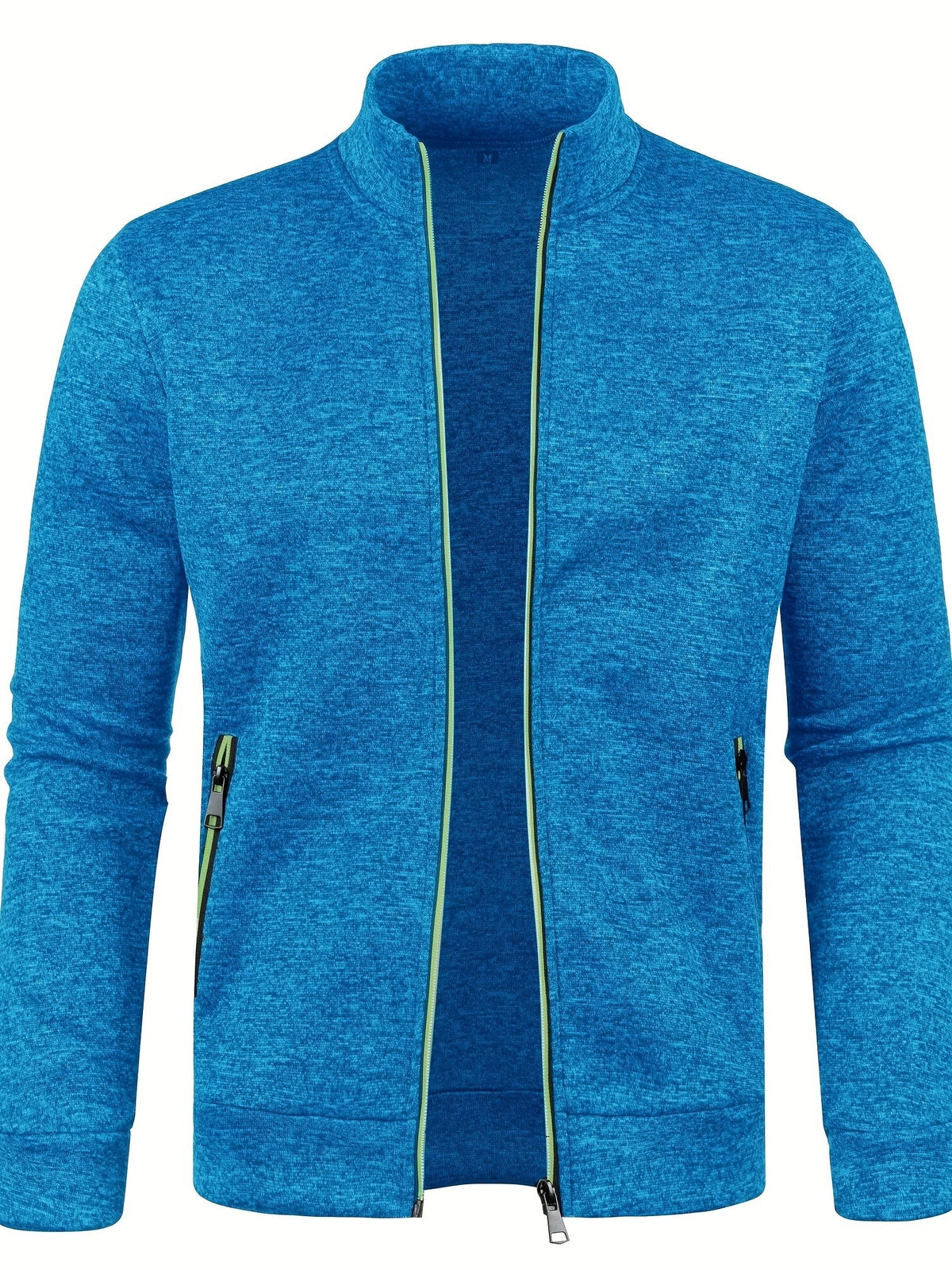 Bright blue high-neck zip jacket with lime green zip trim