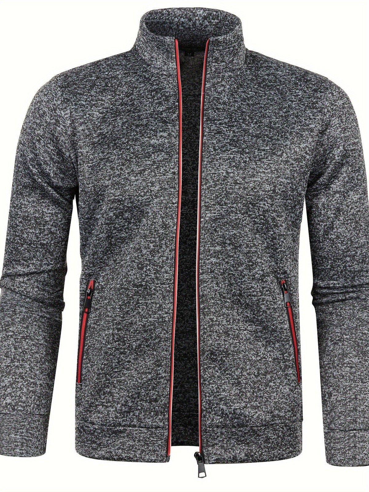 Charcoal marl zip-up jacket with high neck and red trim detail