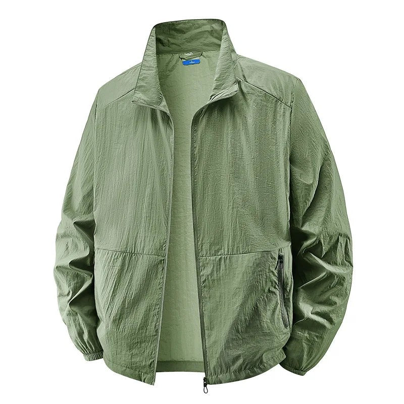 Sage green lightweight jacket with full zip and textured finish