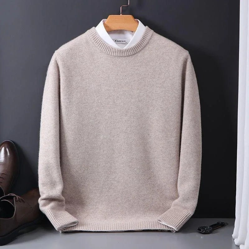 Taupe mock-neck jumper with ribbed cuffs and hem detail