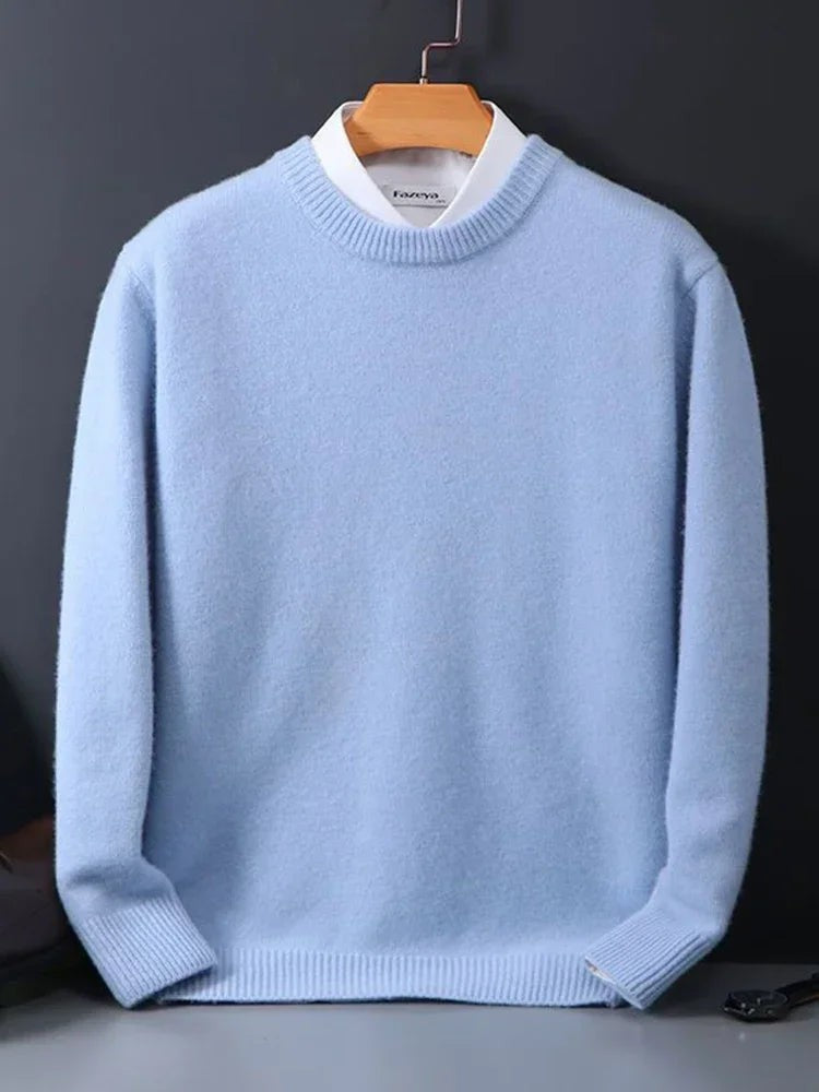 Light blue mock-neck jumper on hanger with layered collar