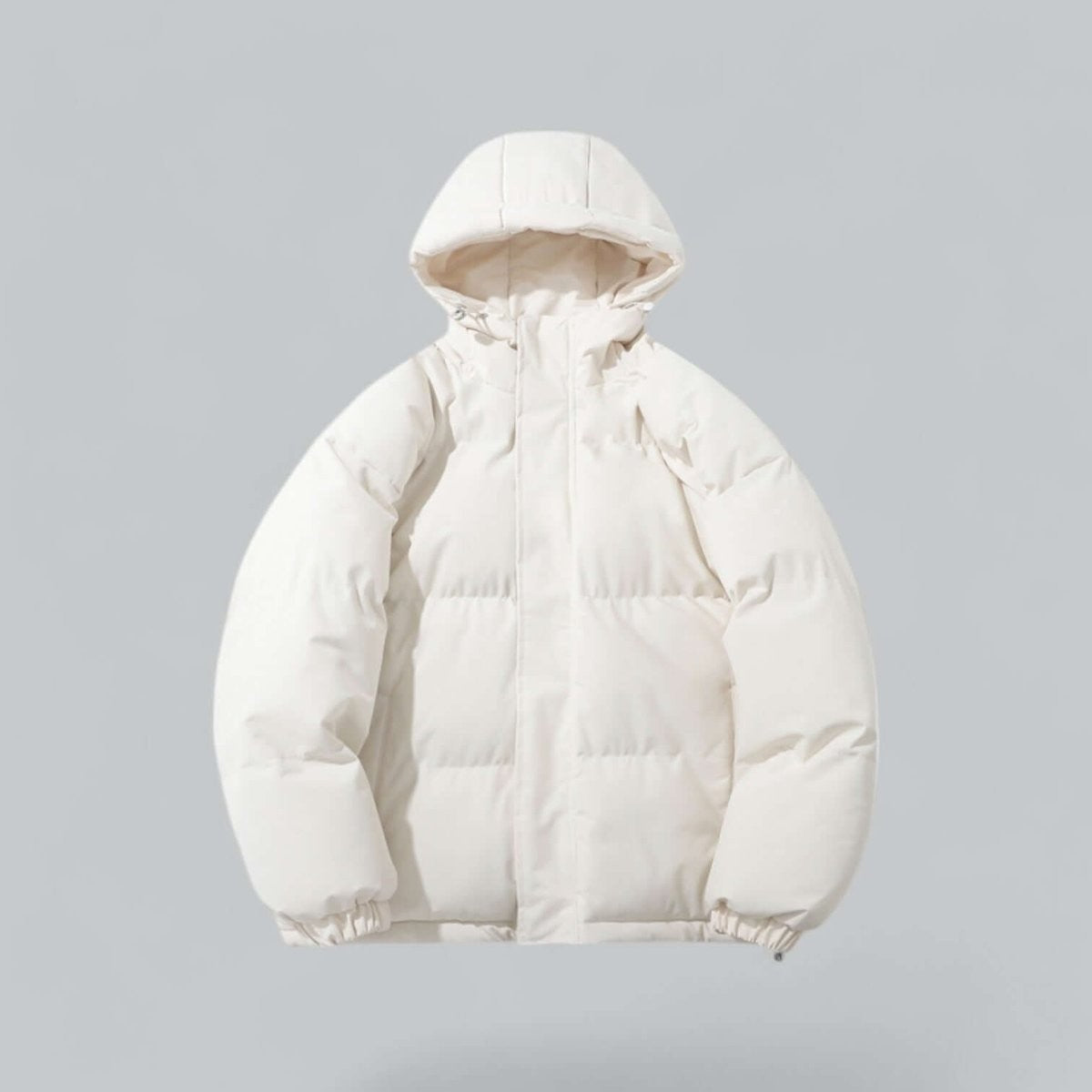 Cream hooded puffer jacket with padded quilting and elasticated cuffs