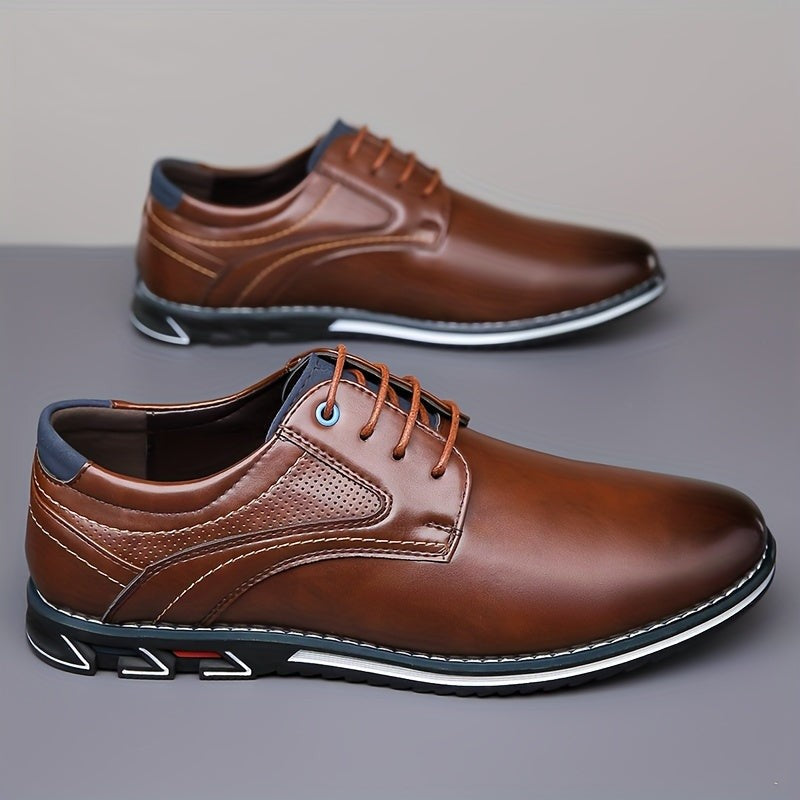 Brown leather men's shoes with perforated panels and tan laces