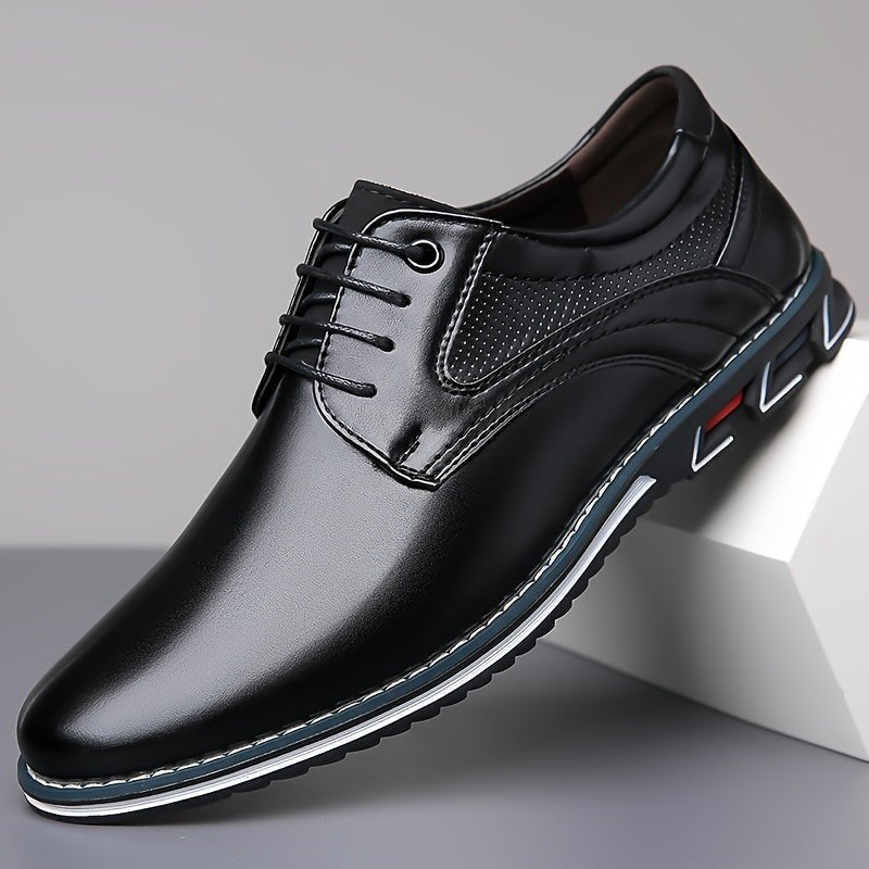 Black leather derby shoe with contrast white sole stitching