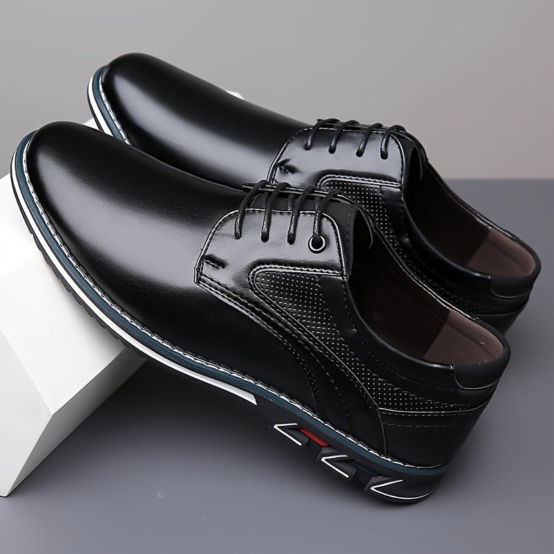Black leather men's shoes with perforated sides and chunky sole