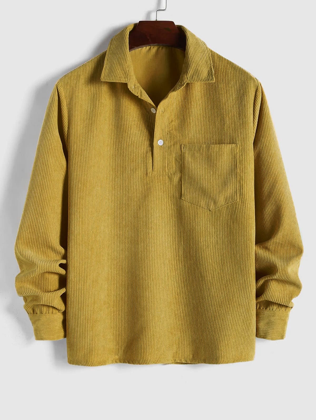Mustard yellow corduroy long sleeve shirt with chest pocket