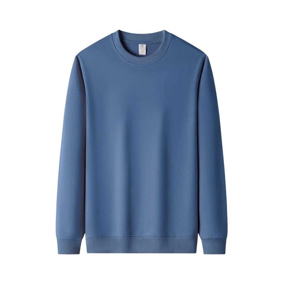 Blue crewneck jumper with ribbed cuffs and relaxed cotton fleece fit