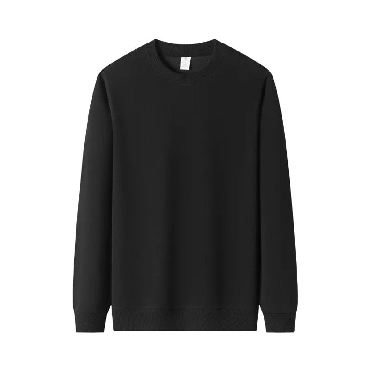 Black crewneck jumper with ribbed collar and relaxed silhouette