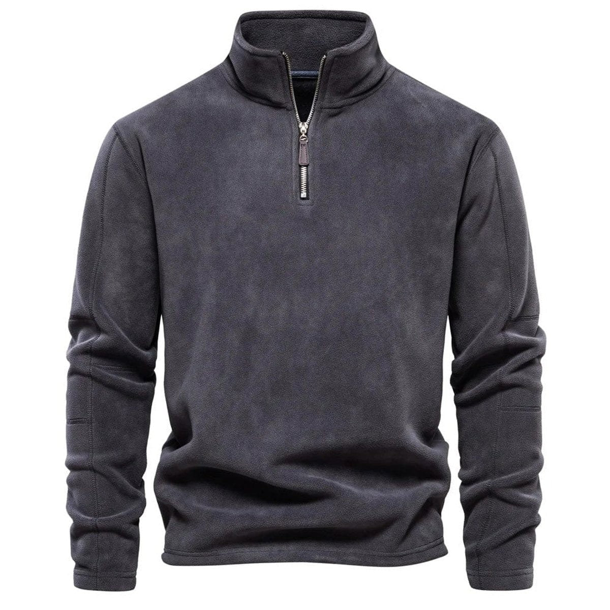 Charcoal grey fleece quarter-zip jumper with stand collar detail