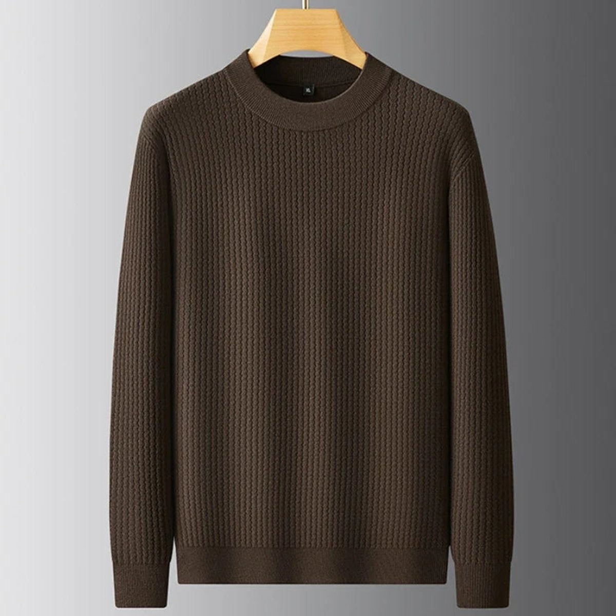 Brown ribbed knit crew neck jumper with heavyweight textured finish