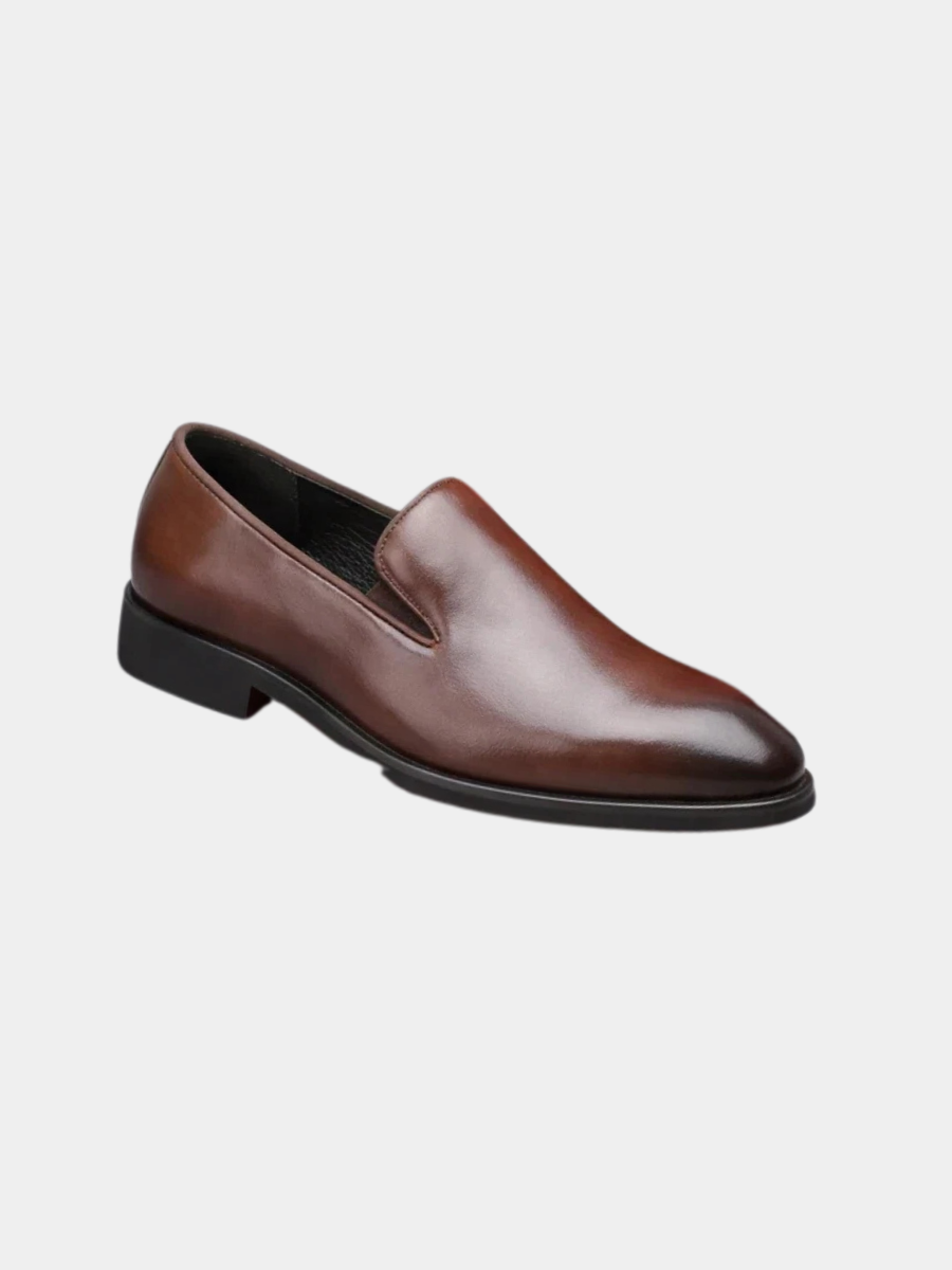 Brown leather loafers for men with sleek pointed toe and slip-on design