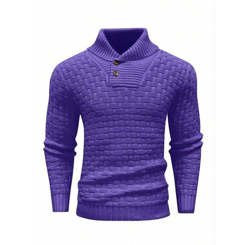 Violet purple textured knit jumper with shawl collar design