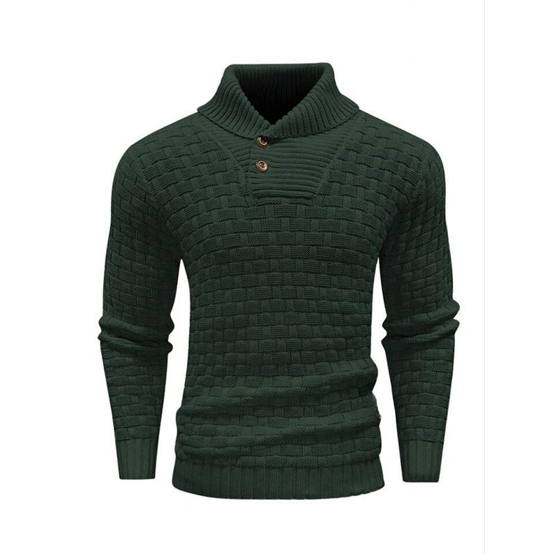 Forest green basketweave jumper with buttoned shawl collar