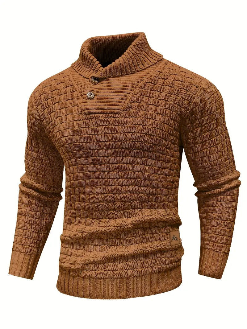 Rust brown basketweave jumper with shawl collar for men