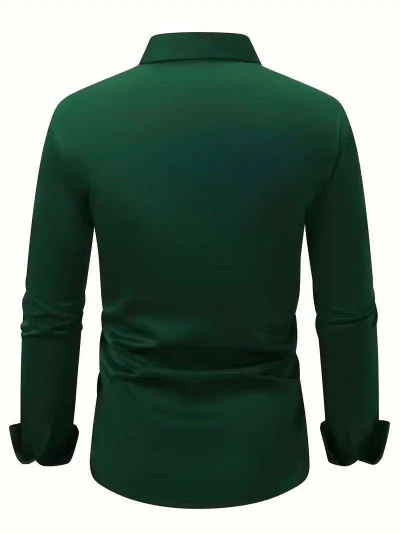 Dark green shirt laid flat showing back design
