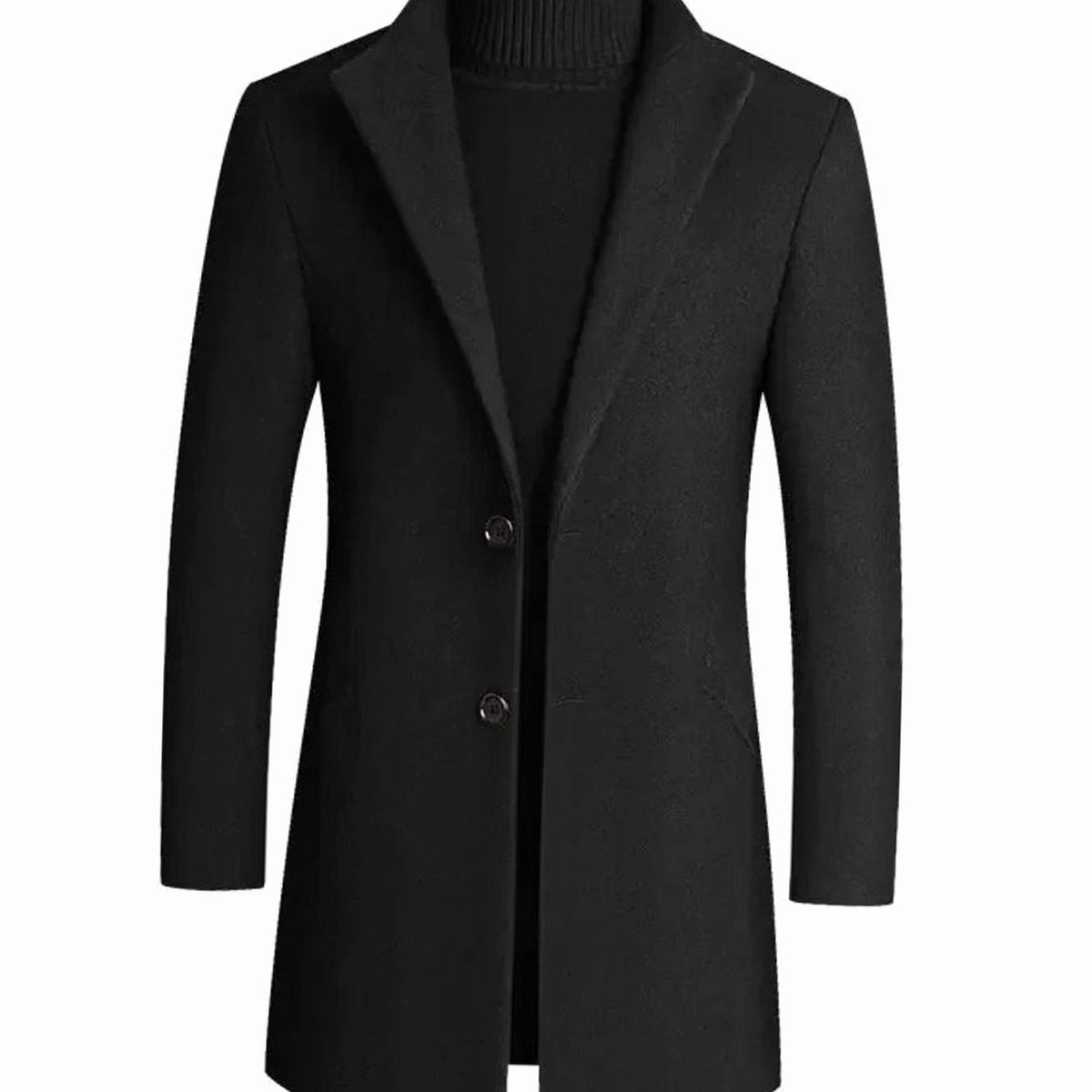Black slim-fit wool-blend coat with notch lapel and button fastening