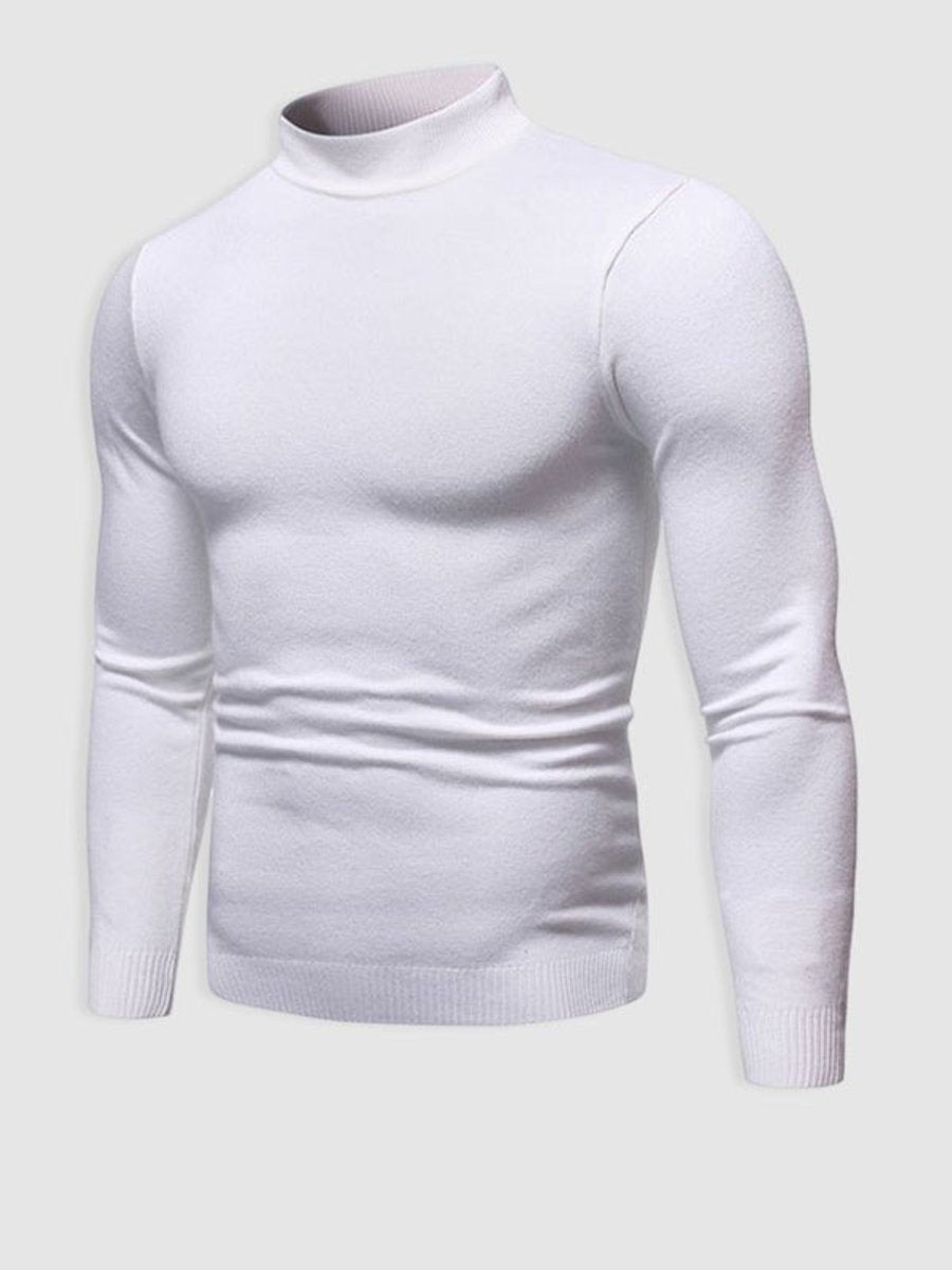 White slim-fit turtleneck jumper with ribbed cuffs, worn front-on