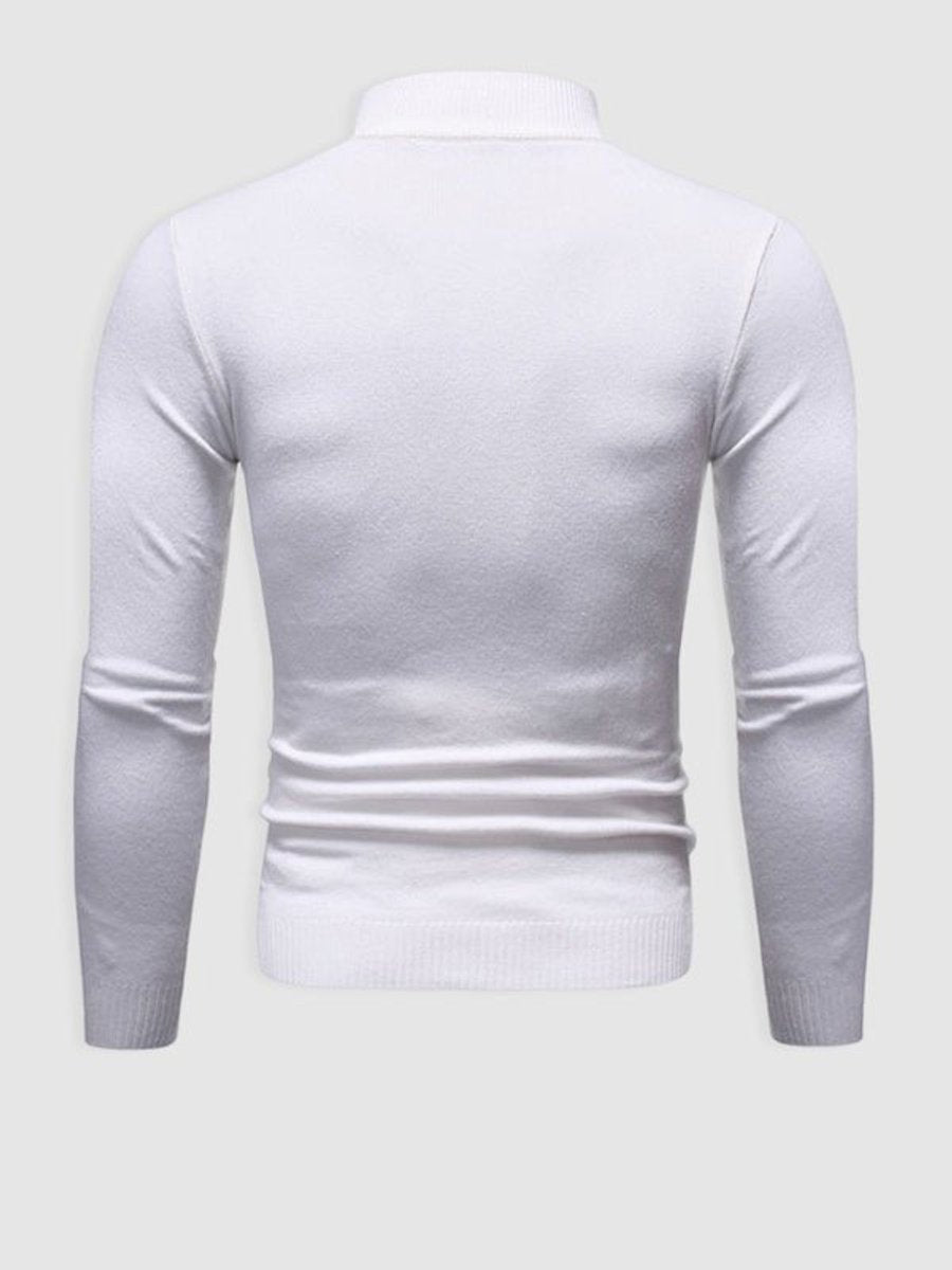 White knit turtleneck jumper viewed from the back, showing fitted silhouette