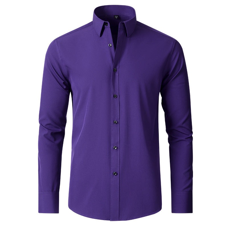 Purple slim-fit long-sleeve shirt with contrast button placket