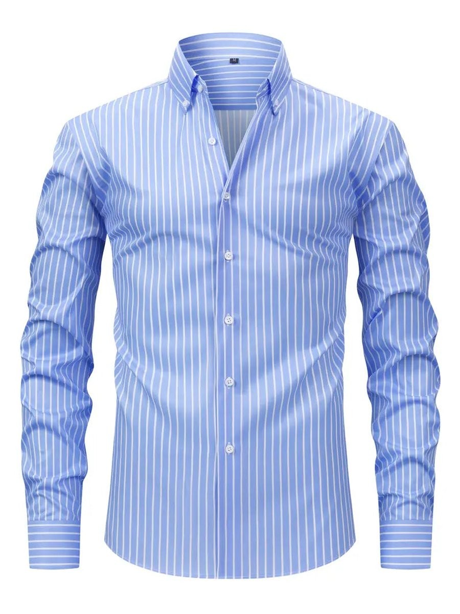 Men's slim fit striped shirt in pale blue with button-down collar