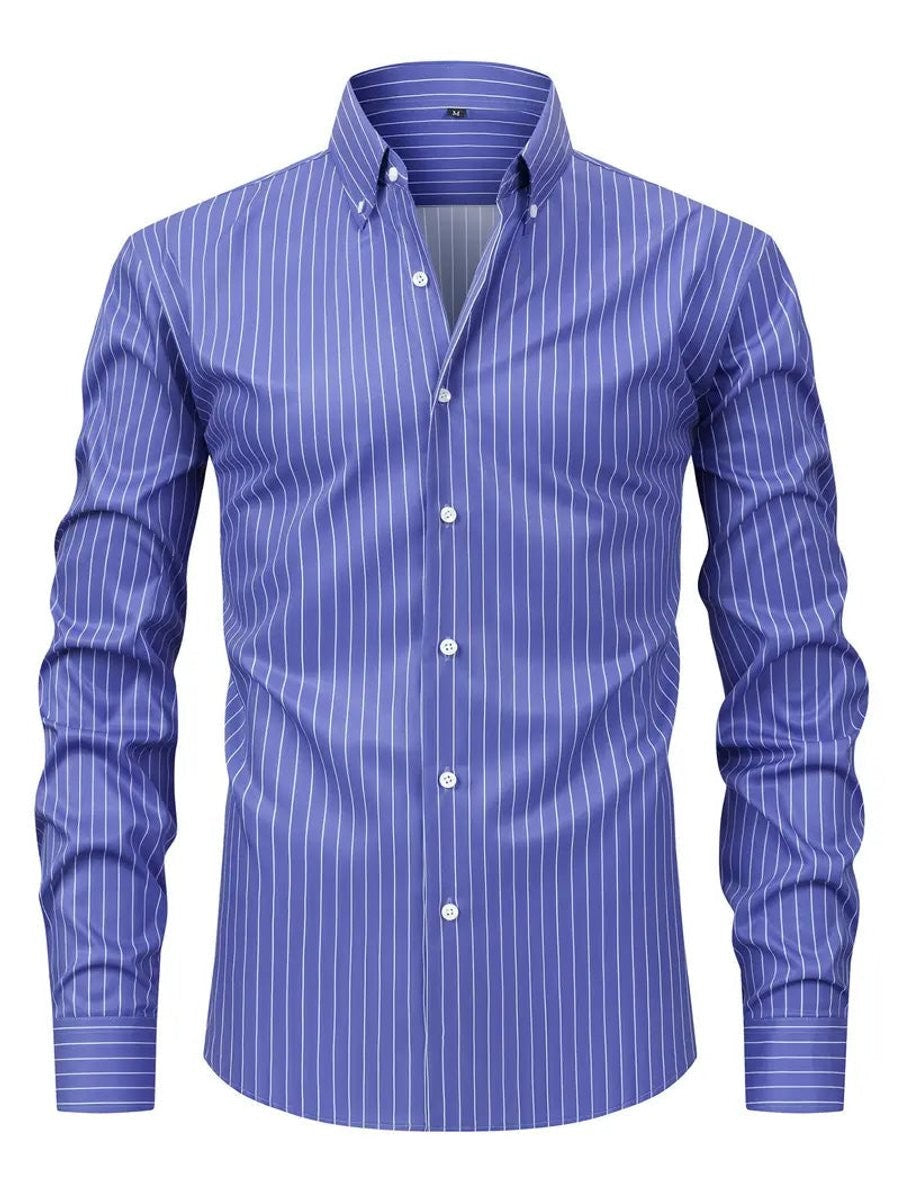 Men's periwinkle blue striped shirt with classic button-down collar