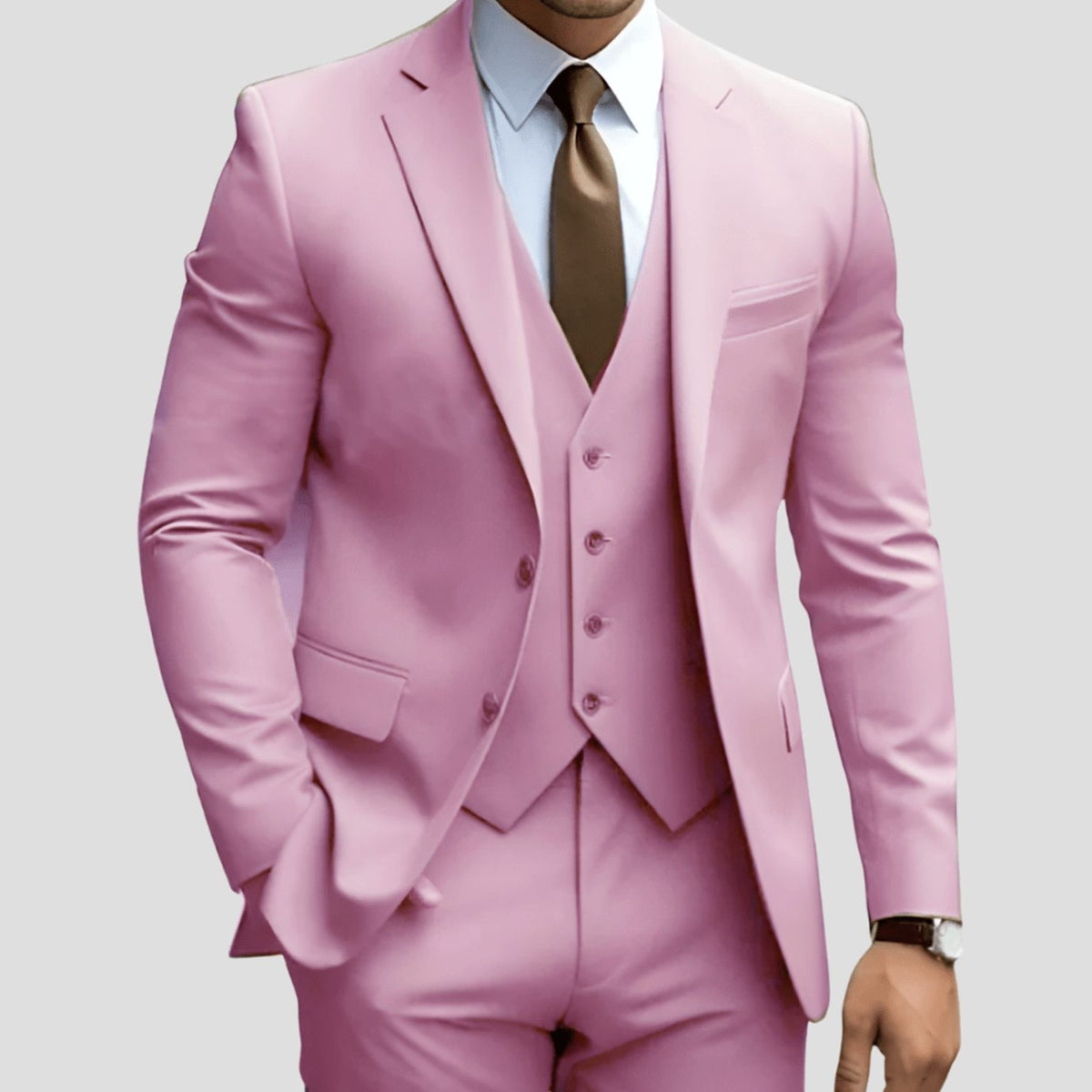 Blush pink slim-fit suit set with notch lapel jacket