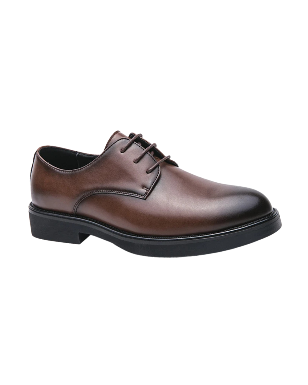 Brown leather men's Derby shoe with stitched detailing and flat sole