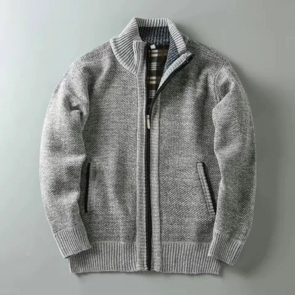 Navy marl knitted bomber jacket with ribbed cuffs and zip