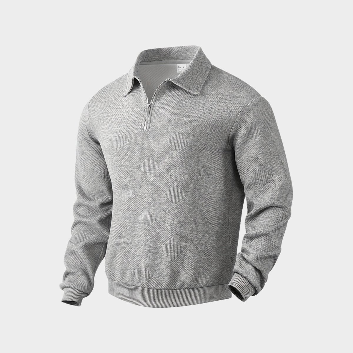 Grey marl quarter-zip textured polo jumper with ribbed trims
