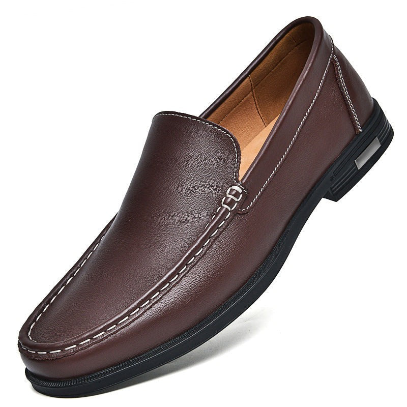 Brown leather slip-on loafer with tan leather lining